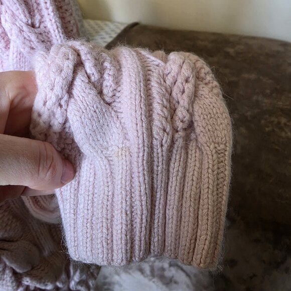 Neiman Marcus 100% Cashmere Sweater Large Pink Cable Knit Mock Neck Pullover - Picture 4 of 16